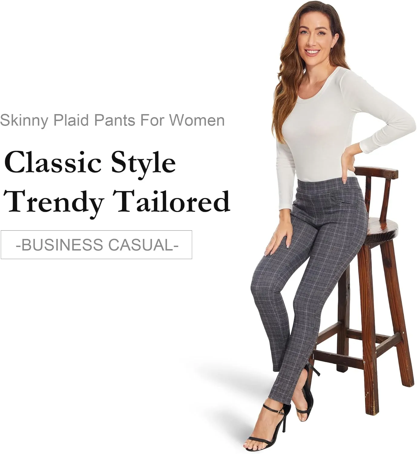 Ginasy Dress Pants for Women Business Casual Stretch Pull On Work Office Dressy Leggings Skinny Trousers with Pockets