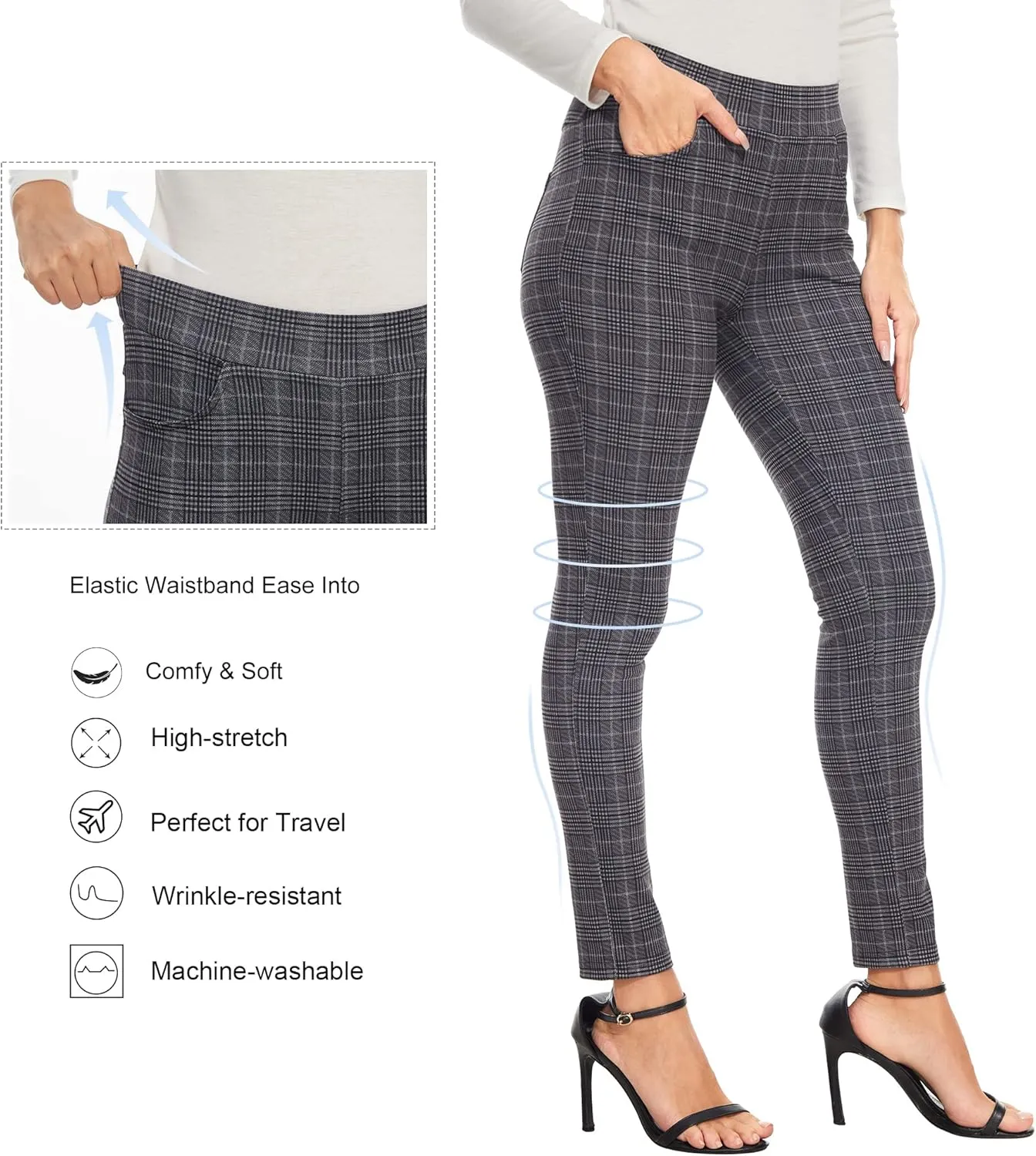 Ginasy Dress Pants for Women Business Casual Stretch Pull On Work Office Dressy Leggings Skinny Trousers with Pockets
