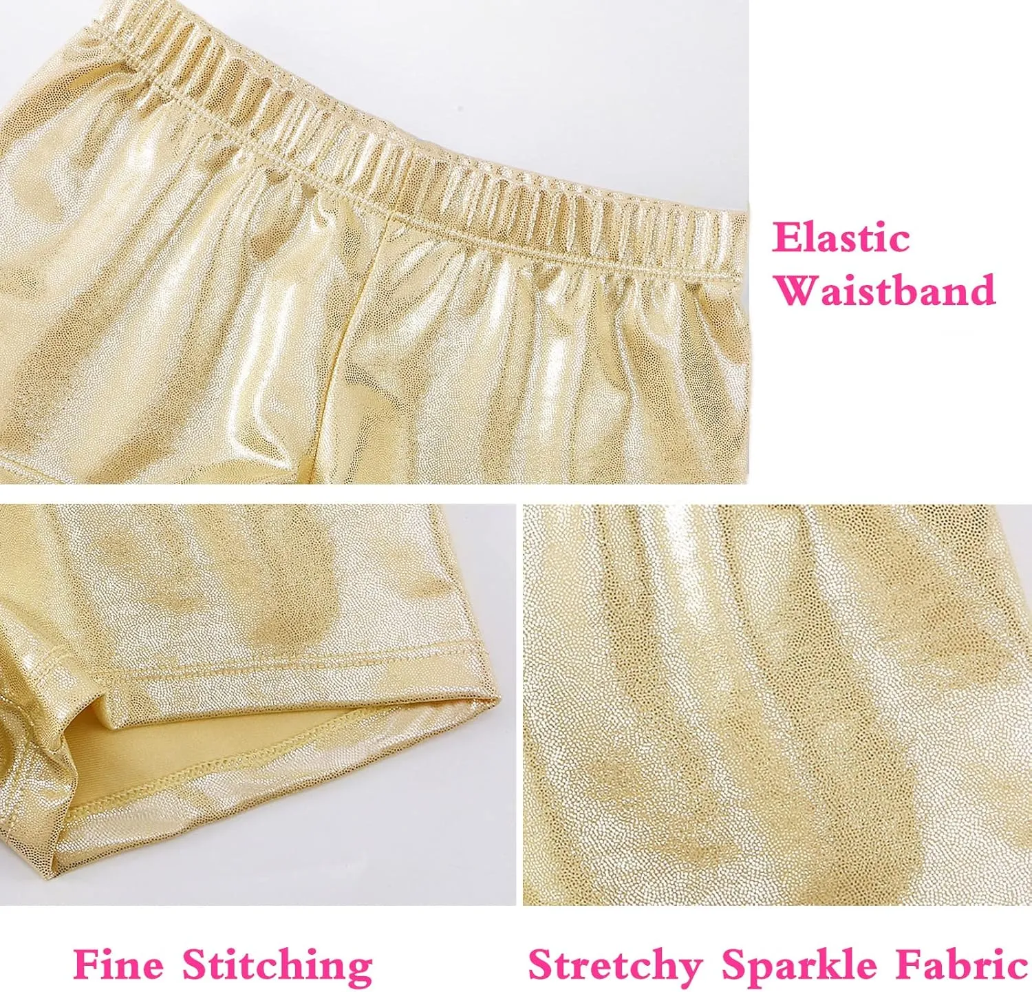 Girls Dance Short for Gymnastics Athletic Shorts Sparkle Glitter Tumbling Bottoms