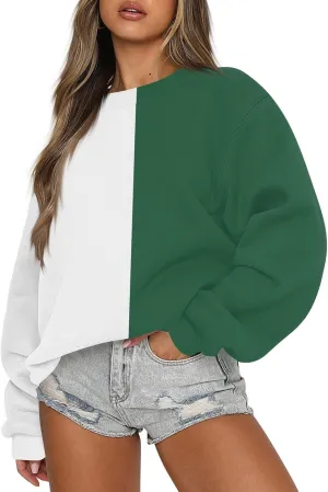 GOFULY Crew Neck Oversized Sweatshirt For Girls Long Sleeve Fall Tops Crop Striped Color Block Sweatshirts Winter Pullover