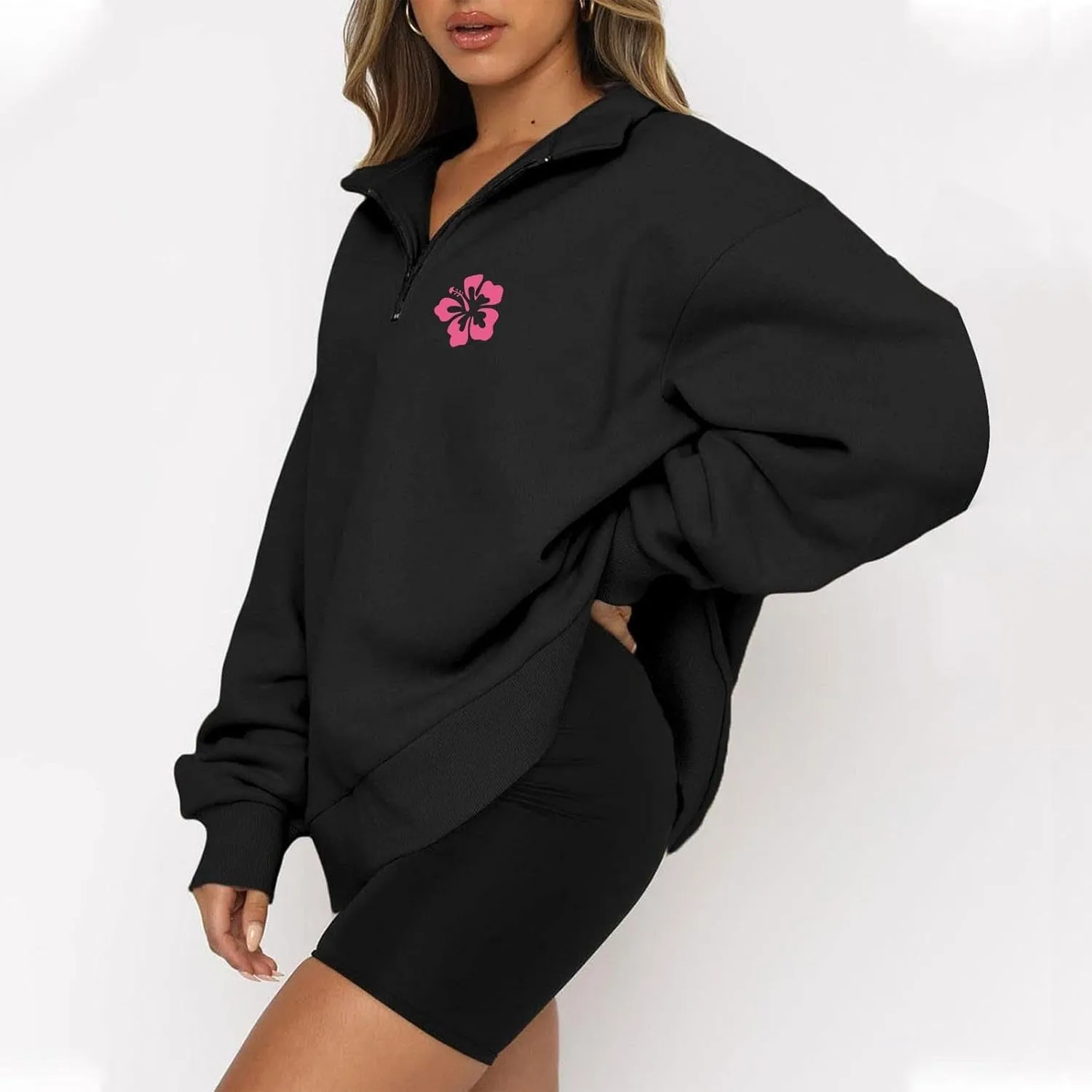 GOFULY Sweatshirt Women Oversized Fall 1/4 Zip Sweatshirt No Hoodie Winter Solid Long Sleeve Shirts Vintage Pullover Sweaters