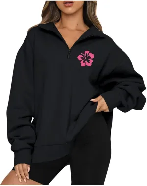 GOFULY Sweatshirt Women Oversized Fall 1/4 Zip Sweatshirt No Hoodie Winter Solid Long Sleeve Shirts Vintage Pullover Sweaters