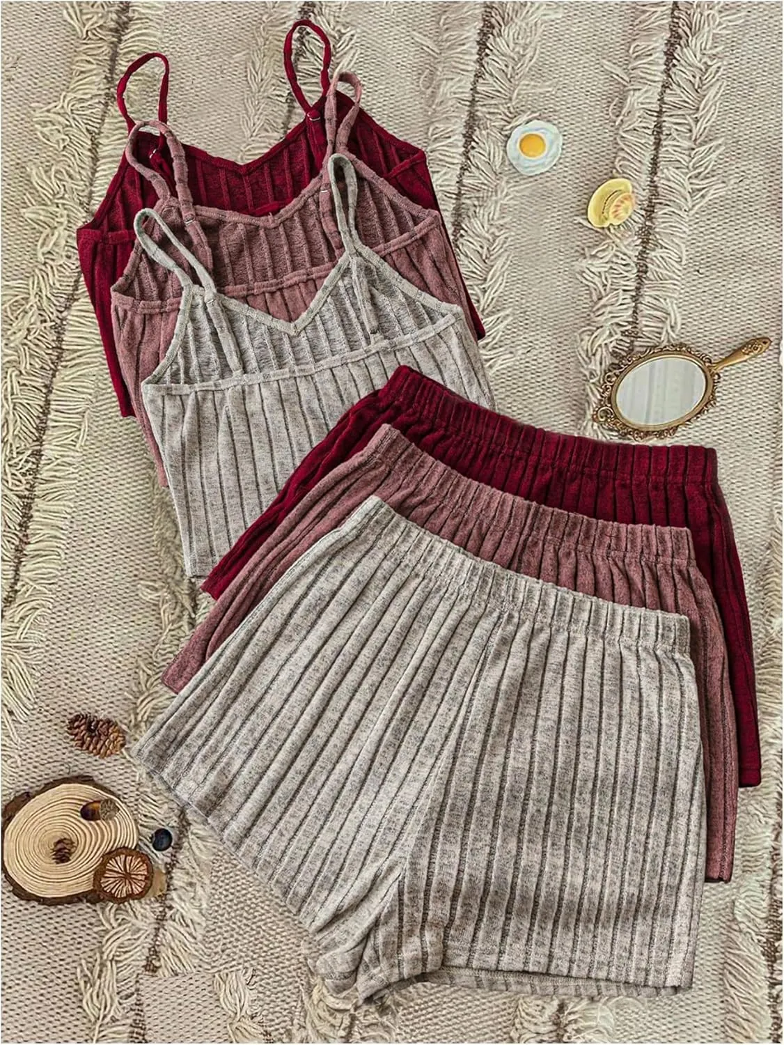 GORGLITTER Women's 6 Piece Lounge Set Sleeveless Tank Top and Shorts Ribbed Pajamas Set Sleepwear Loungewear