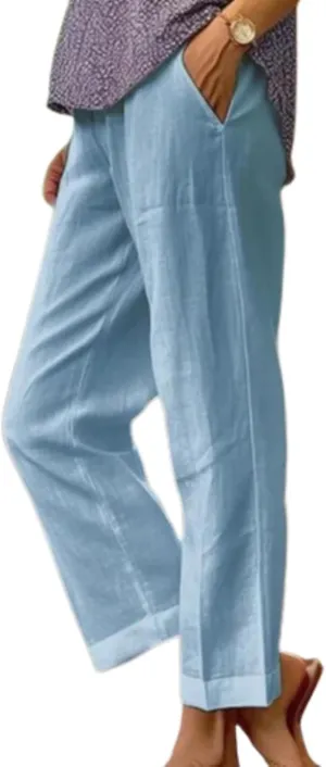 Guteidee Women's Cotton Linen Pants Casual Drawstring Loose Elastic Waist Beach Trousers with Pockets