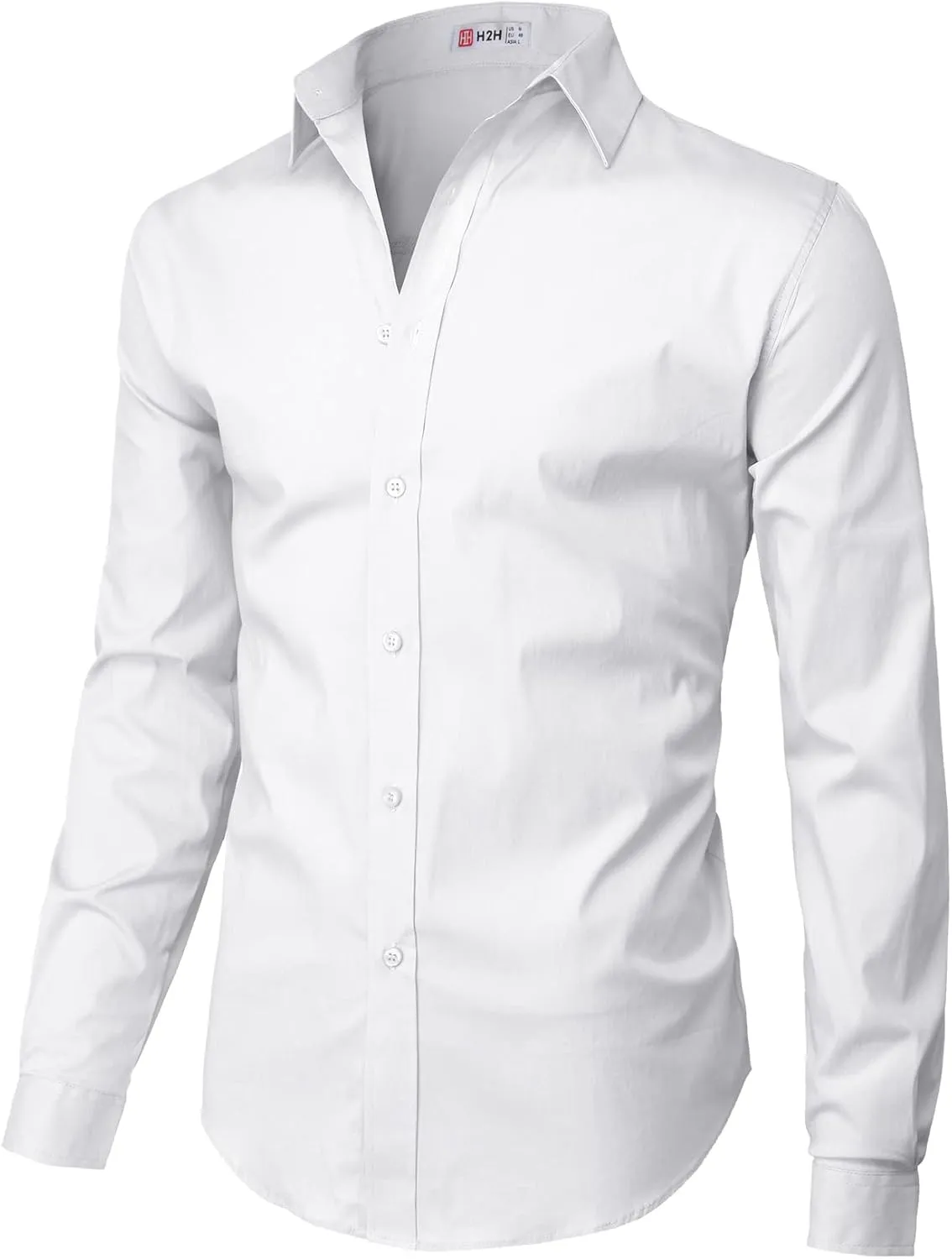 H2H Mens Slim Fit Dress Shirts Stretch Long Sleeve Basic Formal Shirts Solid Business Casual Button Down Shirts