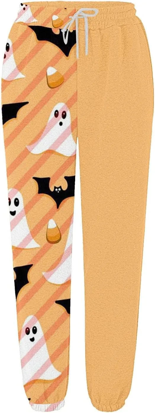 Halloween Sweatpants for Women Funny Ghost Print Workout Joggers Pants Drawstring Lounge Bottoms Pants with Pockets