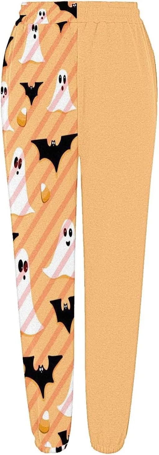 Halloween Sweatpants for Women Funny Ghost Print Workout Joggers Pants Drawstring Lounge Bottoms Pants with Pockets