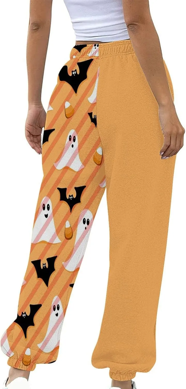 Halloween Sweatpants for Women Funny Ghost Print Workout Joggers Pants Drawstring Lounge Bottoms Pants with Pockets