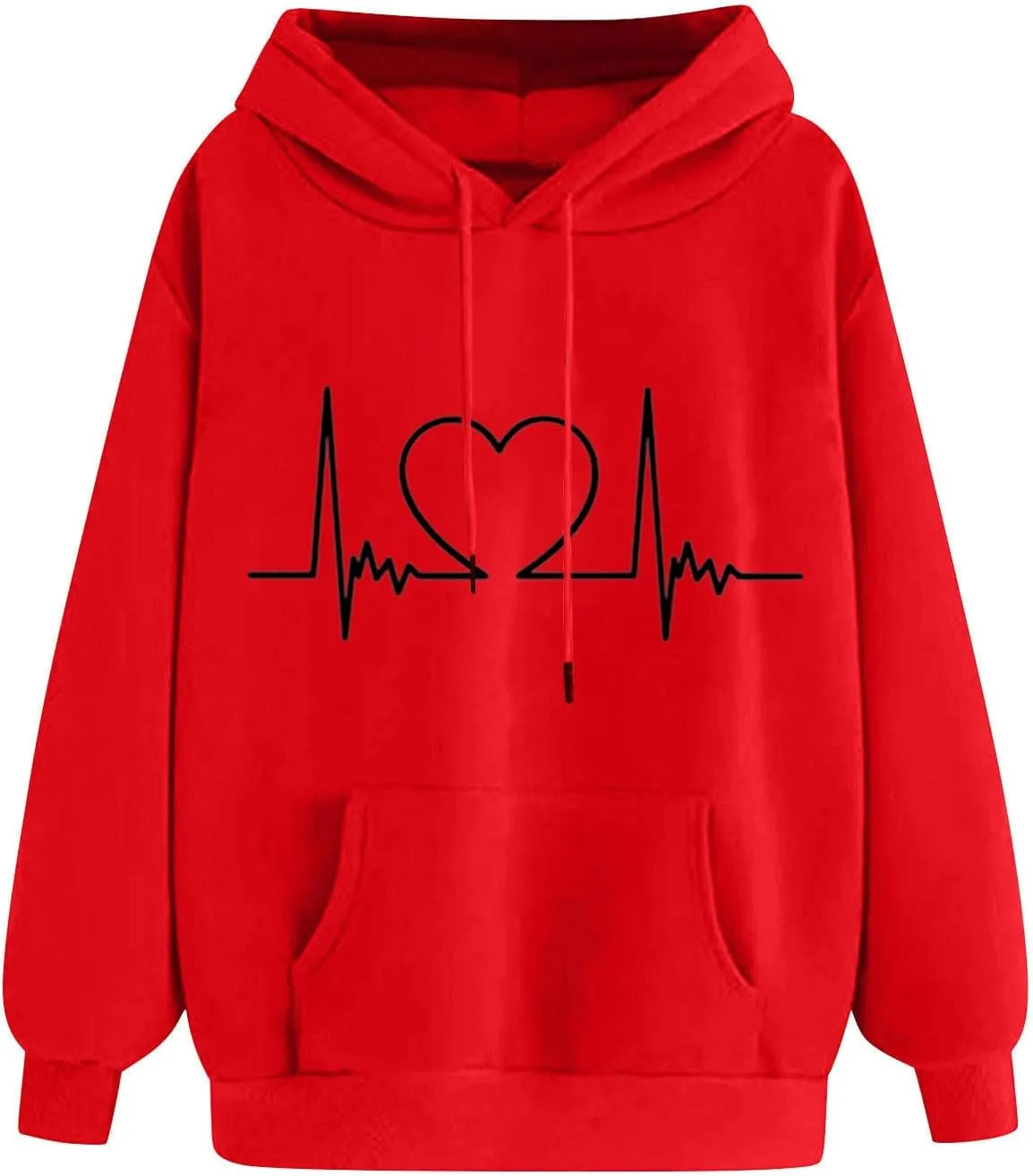 Heartbeat Graphic Hoodie for Women Oversized Casual Pullover Long Sleeve Relaxed Fit Comfy Loungewear Homewear
