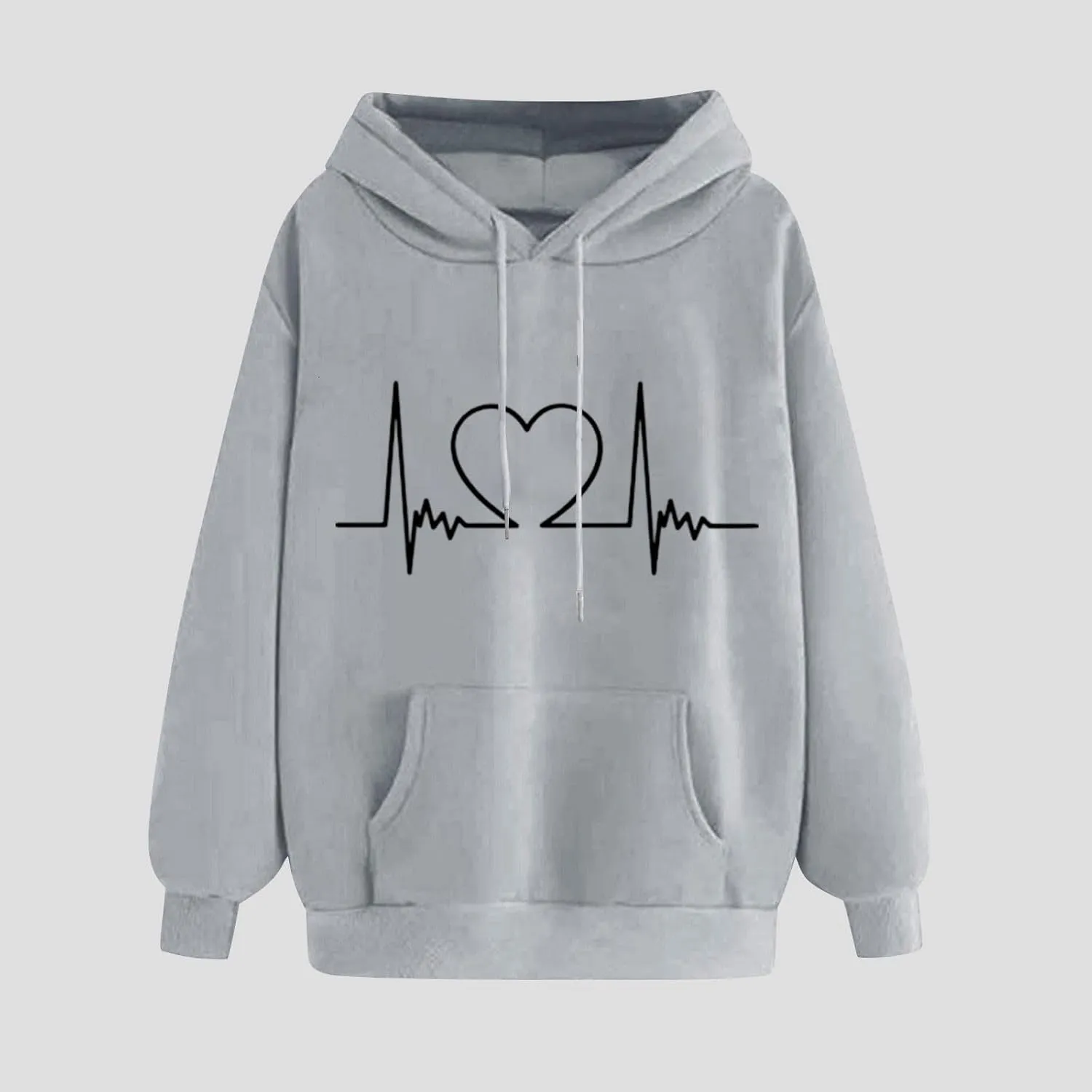 Heartbeat Graphic Hoodie for Women Oversized Casual Pullover Long Sleeve Relaxed Fit Comfy Loungewear Homewear