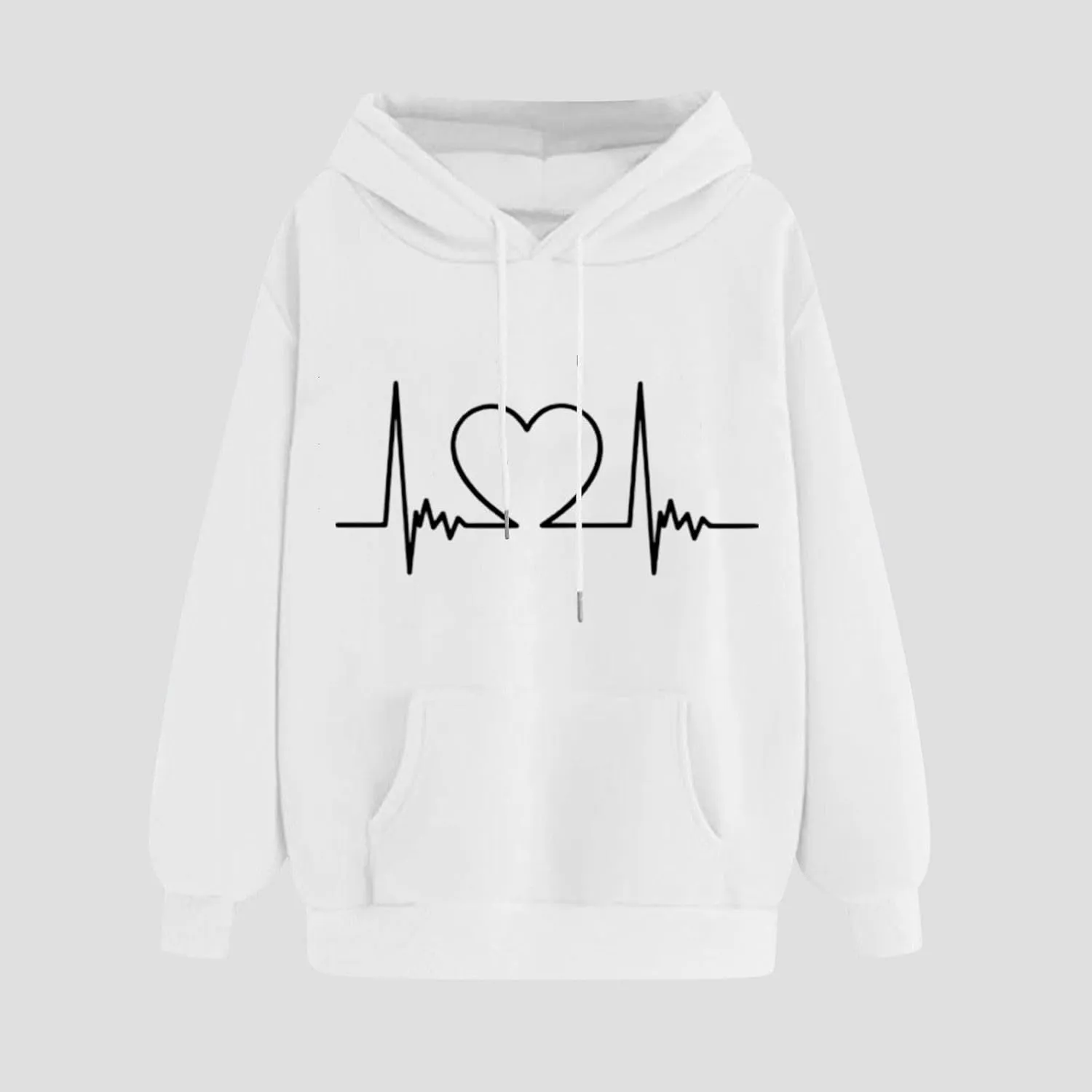 Heartbeat Graphic Hoodie for Women Oversized Casual Pullover Long Sleeve Relaxed Fit Comfy Loungewear Homewear