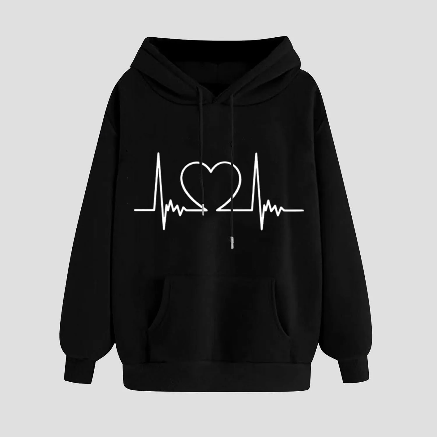 Heartbeat Graphic Hoodie for Women Oversized Casual Pullover Long Sleeve Relaxed Fit Comfy Loungewear Homewear