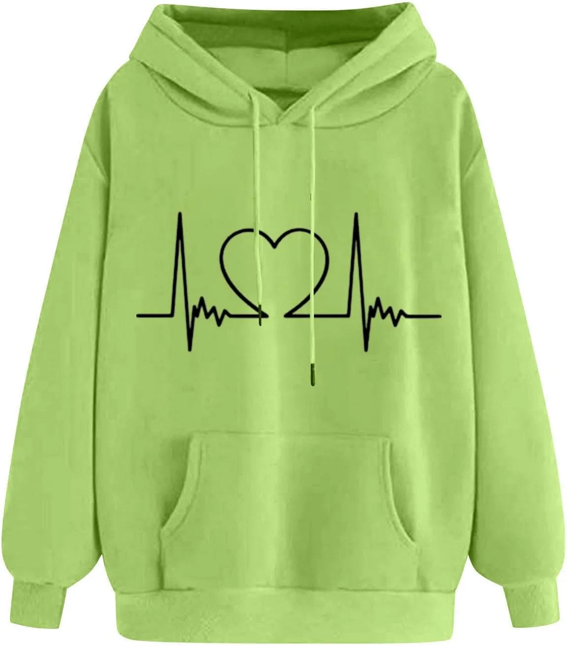 Heartbeat Graphic Hoodie for Women Oversized Casual Pullover Long Sleeve Relaxed Fit Comfy Loungewear Homewear
