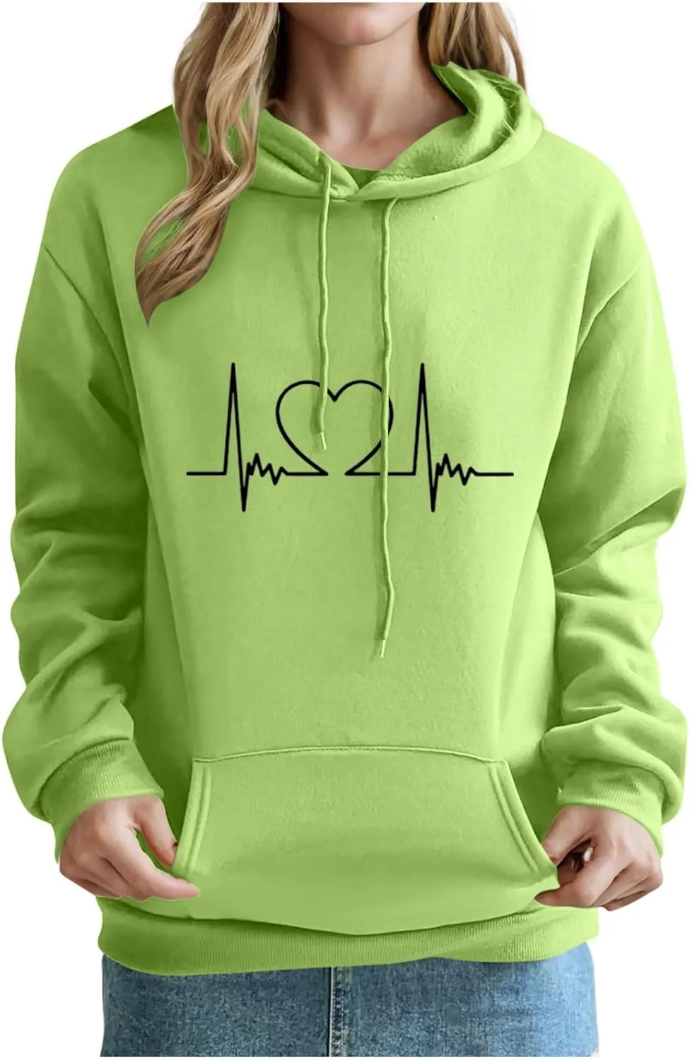 Heartbeat Graphic Hoodie for Women Oversized Casual Pullover Long Sleeve Relaxed Fit Comfy Loungewear Homewear