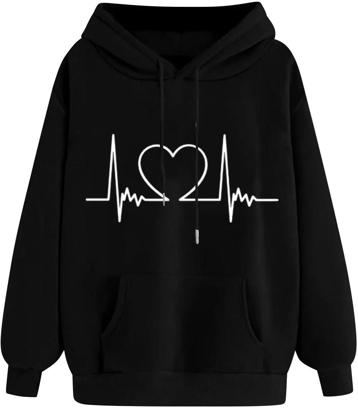 Heartbeat Graphic Hoodie for Women Oversized Casual Pullover Long Sleeve Relaxed Fit Comfy Loungewear Homewear