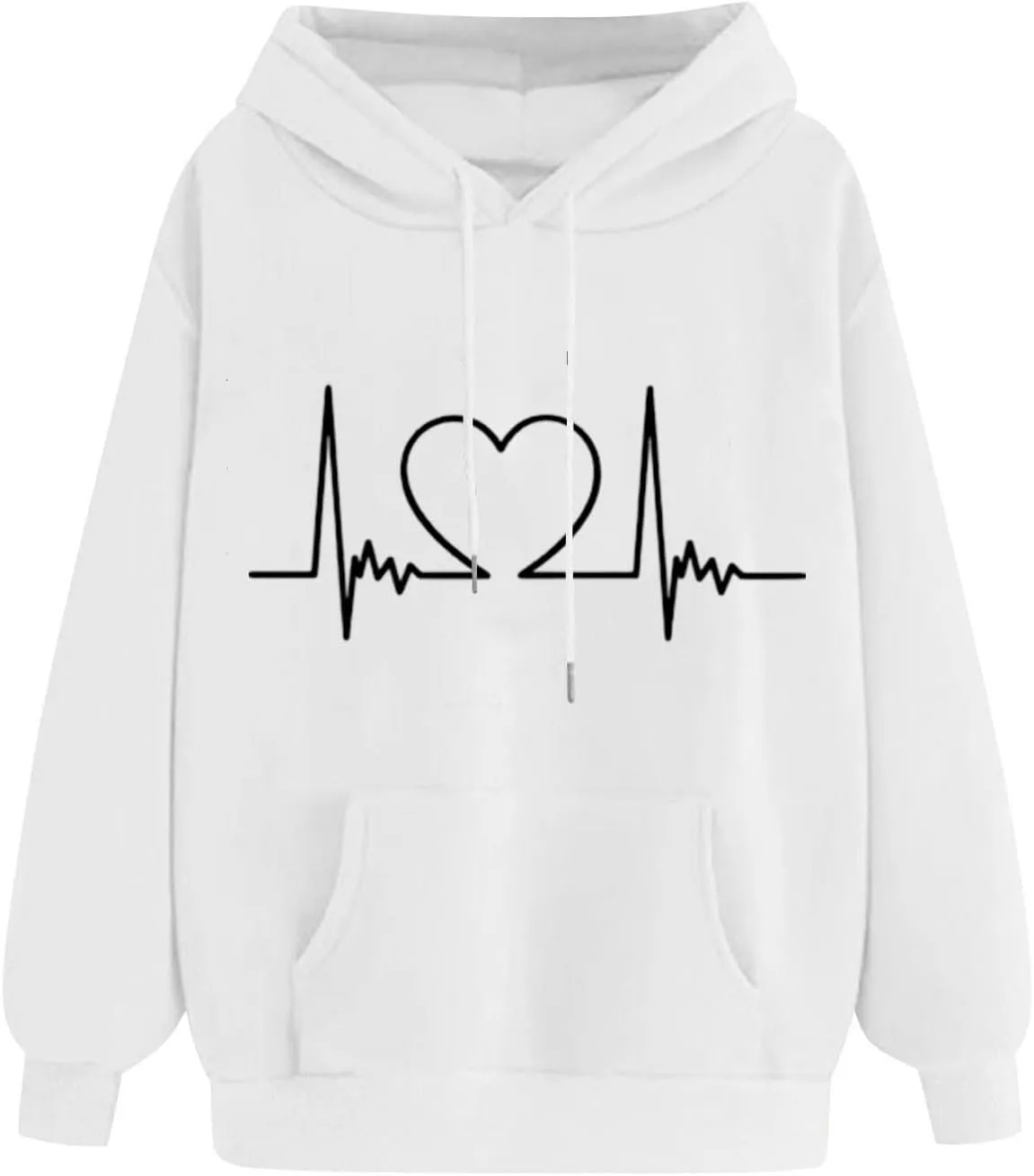 Heartbeat Graphic Hoodie for Women Oversized Casual Pullover Long Sleeve Relaxed Fit Comfy Loungewear Homewear
