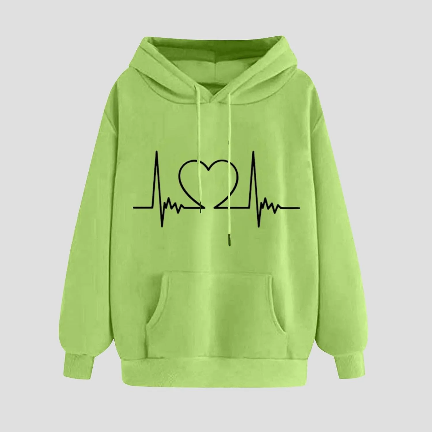 Heartbeat Graphic Hoodie for Women Oversized Casual Pullover Long Sleeve Relaxed Fit Comfy Loungewear Homewear