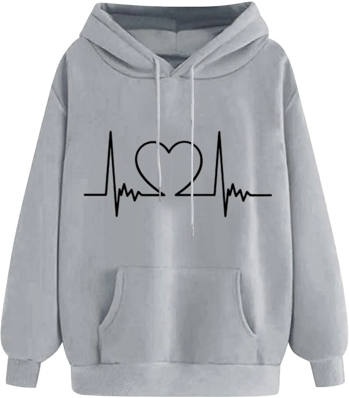 Heartbeat Graphic Hoodie for Women Oversized Casual Pullover Long Sleeve Relaxed Fit Comfy Loungewear Homewear