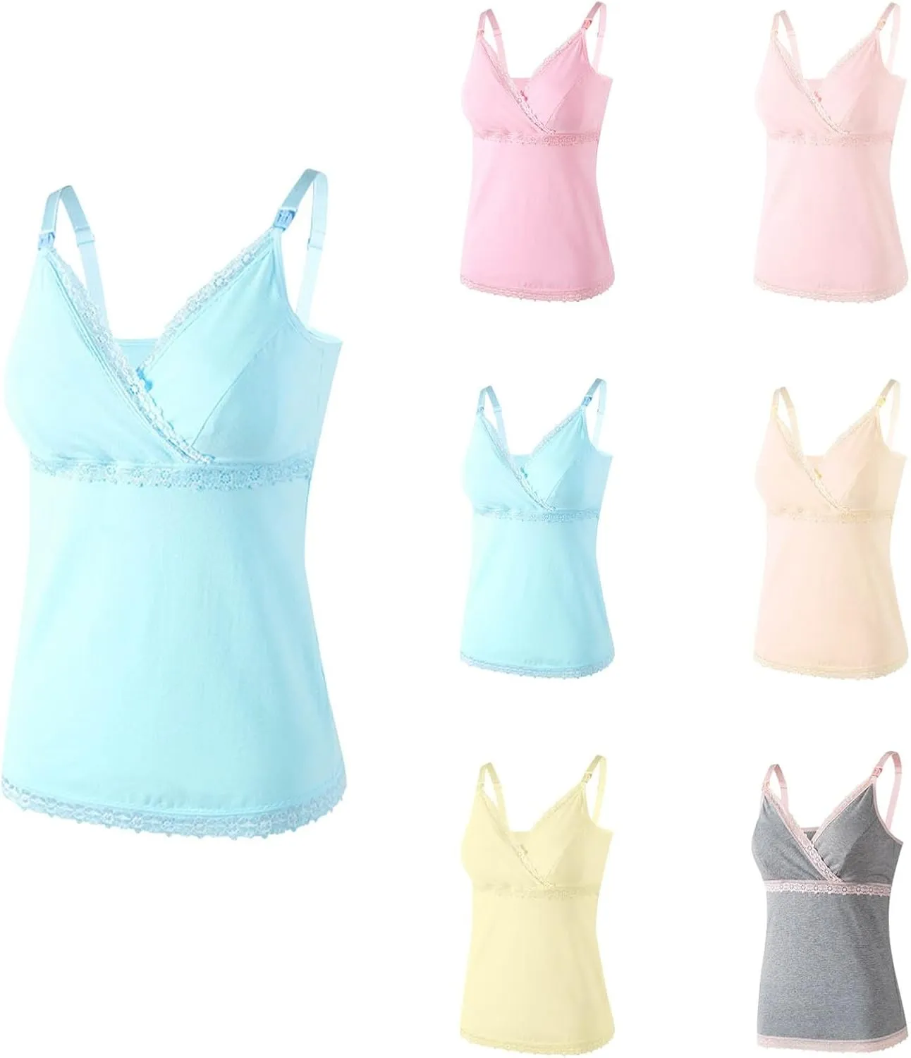 HGps8w Womens Built in Bra Nursing Tank Tops for Breastfeeding Maternity, Lace Trim V Neck Camisoles Sleeveless Cami Shirts