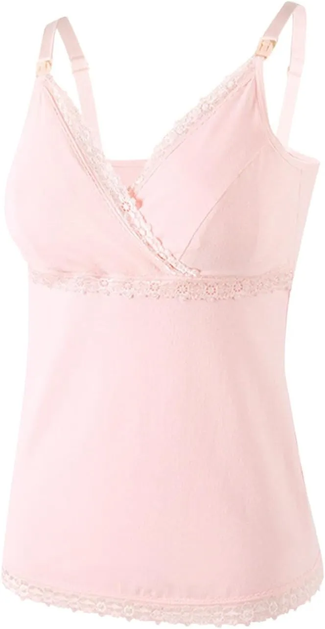 HGps8w Womens Built in Bra Nursing Tank Tops for Breastfeeding Maternity, Lace Trim V Neck Camisoles Sleeveless Cami Shirts