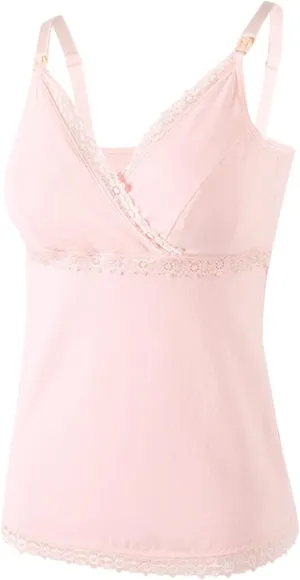 HGps8w Womens Built in Bra Nursing Tank Tops for Breastfeeding Maternity, Lace Trim V Neck Camisoles Sleeveless Cami Shirts