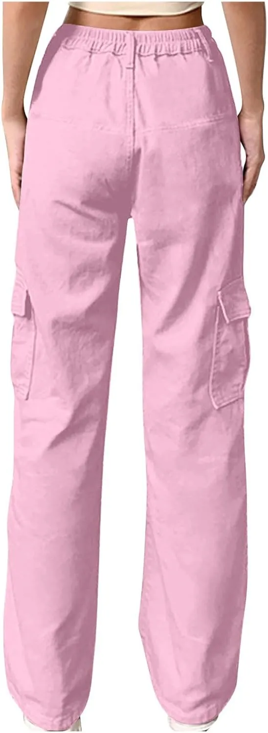 High Waist Stretch Cargo Pants for Women Baggy Multiple Pockets Relaxed Fit Trousers Straight Wide Leg Y2K Streetwear