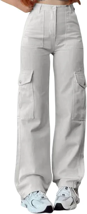 Hiking Cargo Pants for Women Relaxed Fit Casual High Waisted Straight Wide Leg Trousers Y2K Streetwear with Pockets