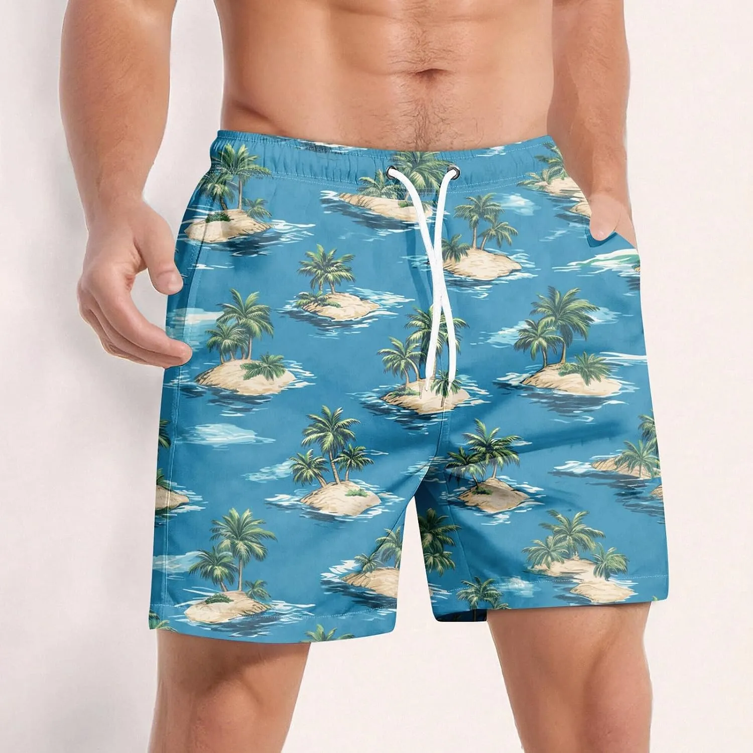 Holiday Shorts for Men, Floral Tropical Hawaiian Beach Shorts Elastic Waist Drawstring Casual Printed Trunks