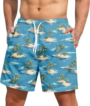 Holiday Shorts for Men, Floral Tropical Hawaiian Beach Shorts Elastic Waist Drawstring Casual Printed Trunks