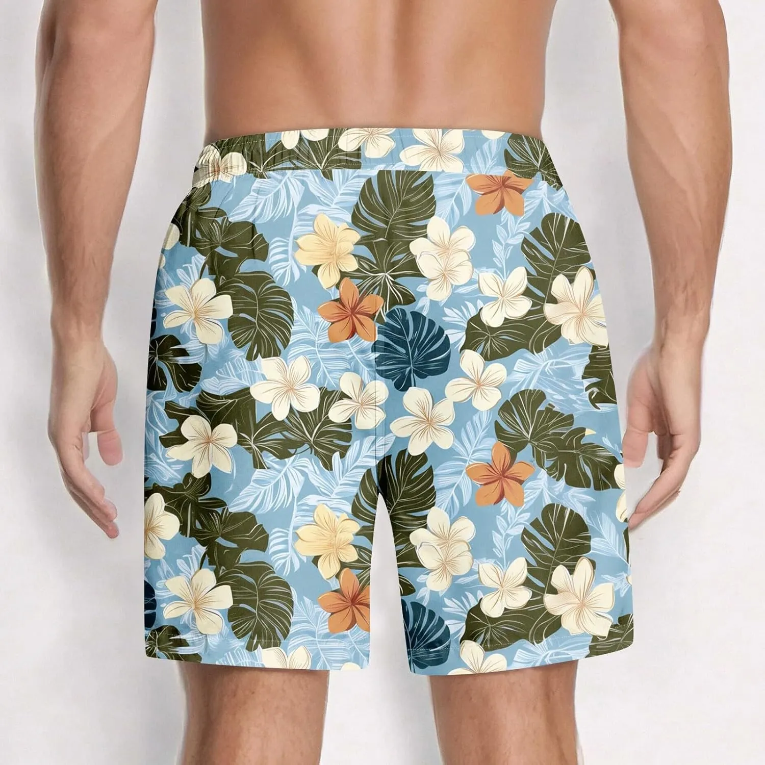 Holiday Shorts for Men, Floral Tropical Hawaiian Beach Shorts Elastic Waist Drawstring Casual Printed Trunks