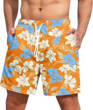 Holiday Shorts for Men, Floral Tropical Hawaiian Beach Shorts Elastic Waist Drawstring Casual Printed Trunks