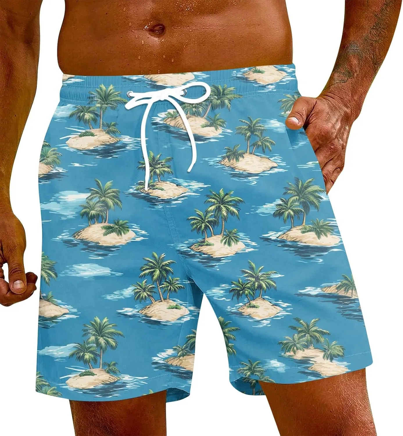 Holiday Shorts for Men, Floral Tropical Hawaiian Beach Shorts Elastic Waist Drawstring Casual Printed Trunks
