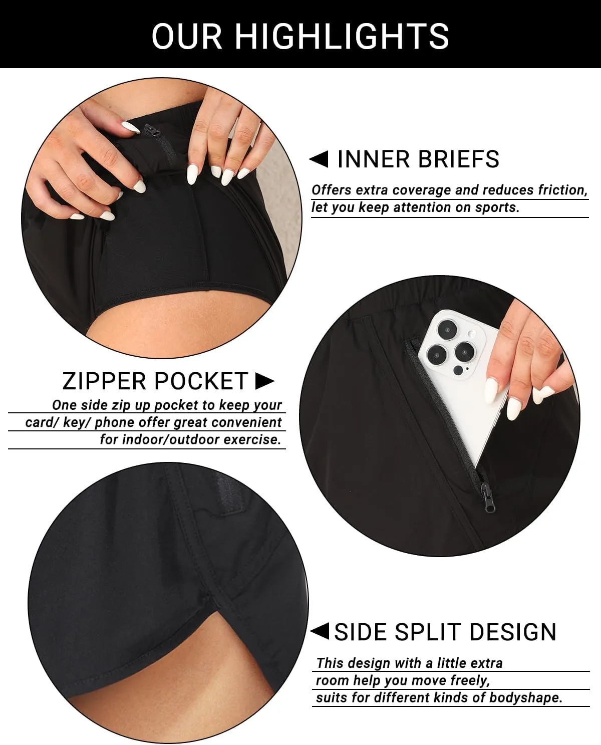 Holipick 3'' High Waisted Running Shorts Mesh Liner Quick Dry Athletic Gym Track Workout Shorts Lightweight with Zip Pocket