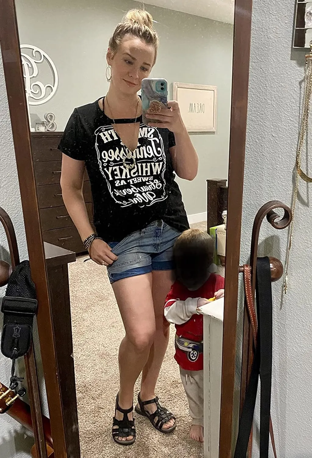 Hollow Out T Shirts for Women Western Graphic Shirts Country Cowgirls Shirts Casual Short Sleeve V Neck Tops