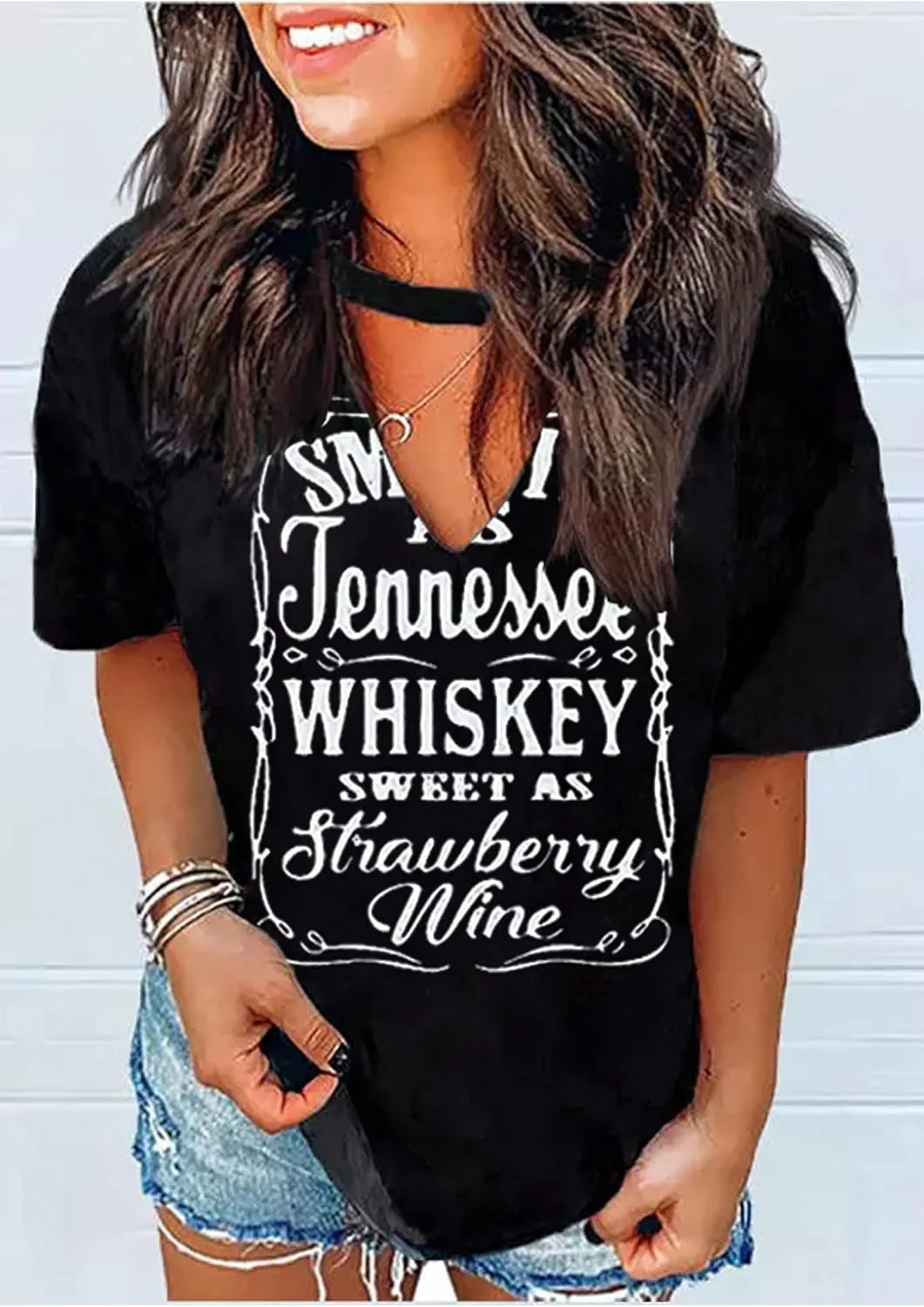 Hollow Out T Shirts for Women Western Graphic Shirts Country Cowgirls Shirts Casual Short Sleeve V Neck Tops