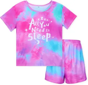 ICOSY Girls Pajamas Set for Kids Pajamas 2 PCS Short Sleeve Top and Shorts for Toddler Girls Clothes Size 8-14