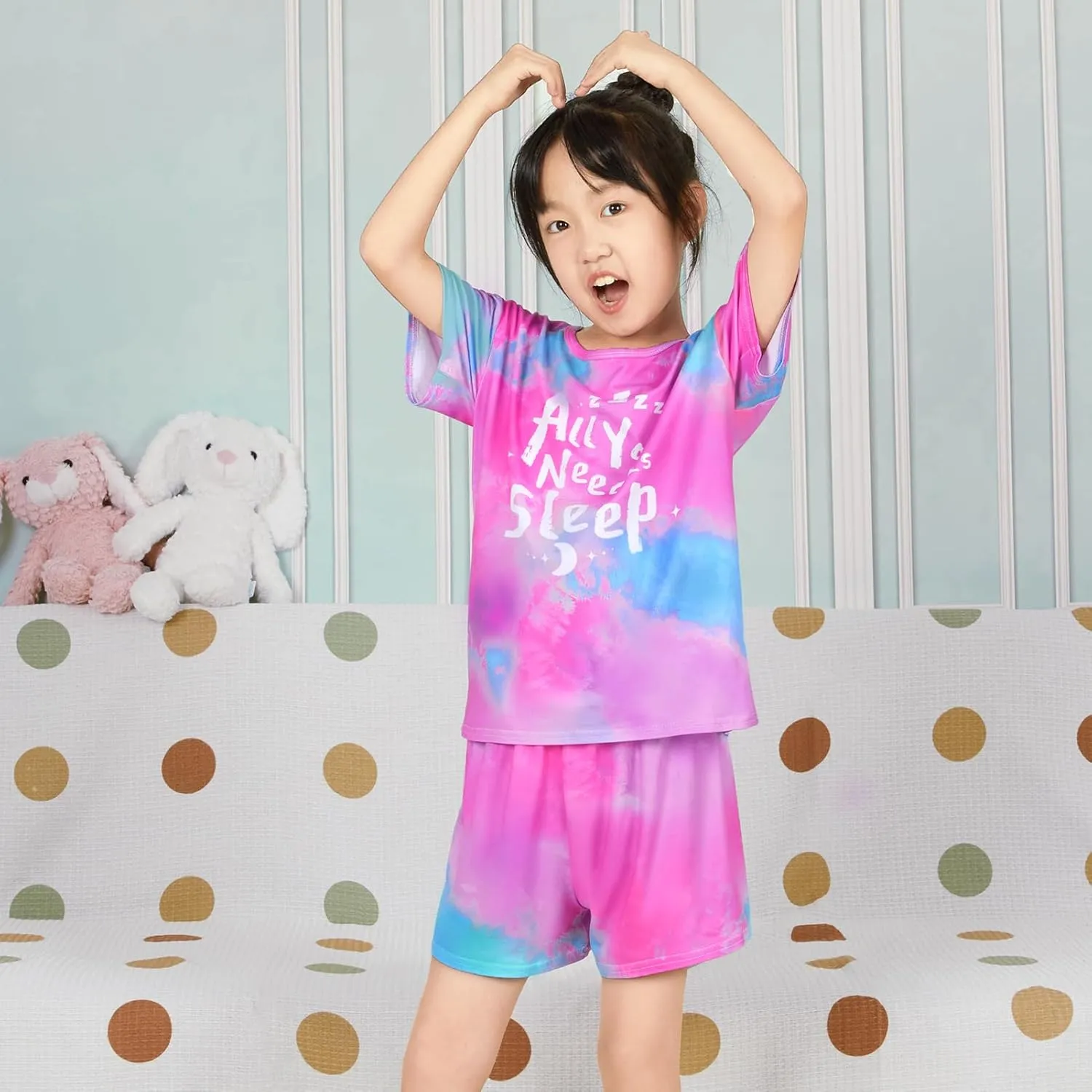 ICOSY Girls Pajamas Set for Kids Pajamas 2 PCS Short Sleeve Top and Shorts for Toddler Girls Clothes Size 8-14
