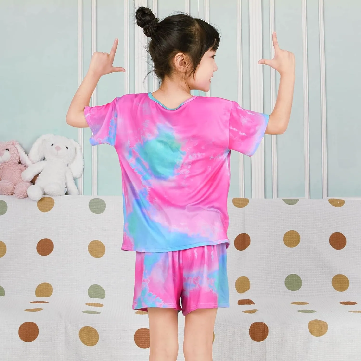 ICOSY Girls Pajamas Set for Kids Pajamas 2 PCS Short Sleeve Top and Shorts for Toddler Girls Clothes Size 8-14