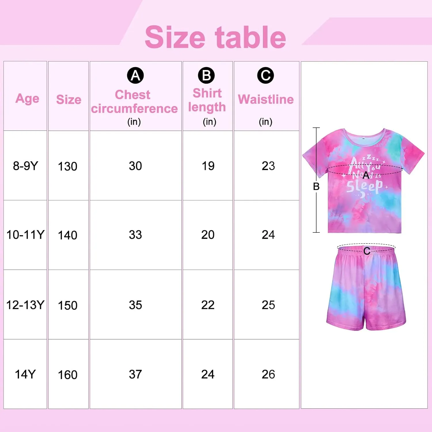 ICOSY Girls Pajamas Set for Kids Pajamas 2 PCS Short Sleeve Top and Shorts for Toddler Girls Clothes Size 8-14