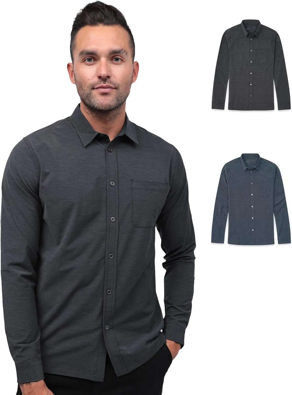 INTO THE AM Men's Long Sleeve Button Up Shirt S - 4XL Slim Fit Business Casual Dress Shirt