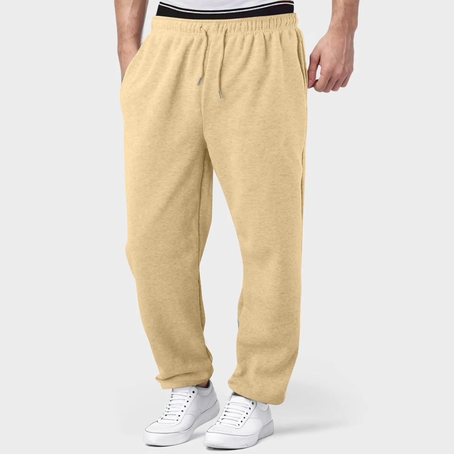 Jogging Pants Men,Mens Baggy Sweatpants with Pockets Fleece Lined Yoga Pants Hiking Pants Workout Pants Lounge Pants