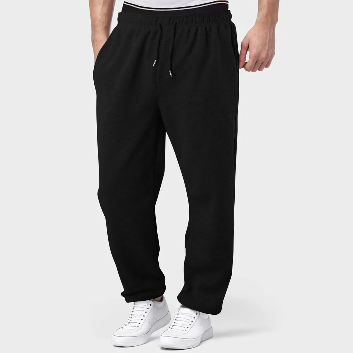 Jogging Pants Men,Mens Baggy Sweatpants with Pockets Fleece Lined Yoga Pants Hiking Pants Workout Pants Lounge Pants