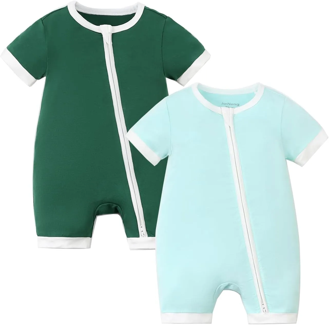 JunNeng Rayon from Bamboo Baby Romper Sleeper Short Sleeve Summer Jumpsuit,Newborn Boy Zipper Snug Fit Sleep 'N Play