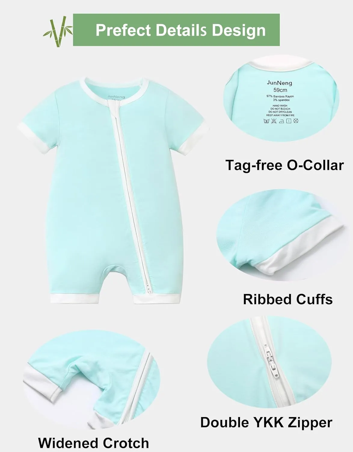 JunNeng Rayon from Bamboo Baby Romper Sleeper Short Sleeve Summer Jumpsuit,Newborn Boy Zipper Snug Fit Sleep 'N Play