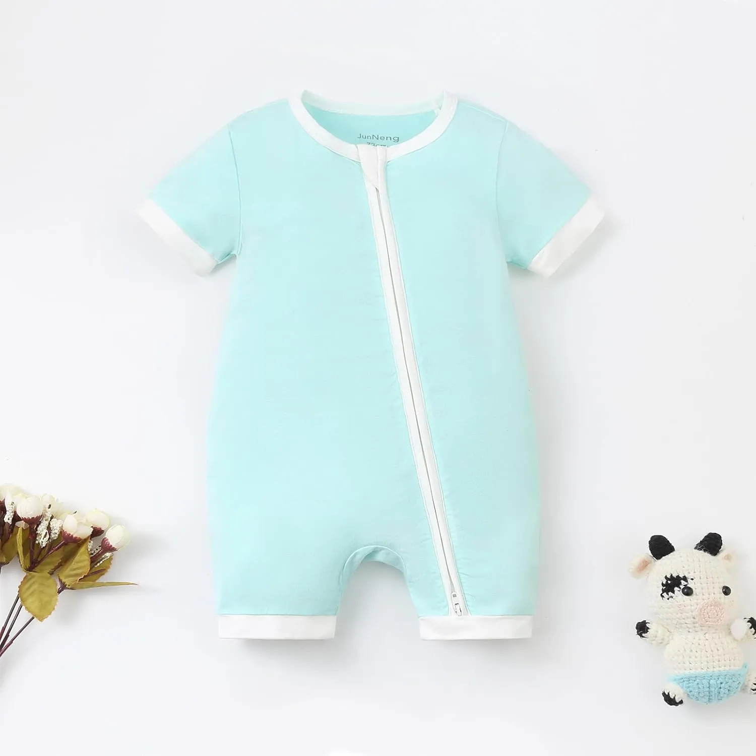 JunNeng Rayon from Bamboo Baby Romper Sleeper Short Sleeve Summer Jumpsuit,Newborn Boy Zipper Snug Fit Sleep 'N Play