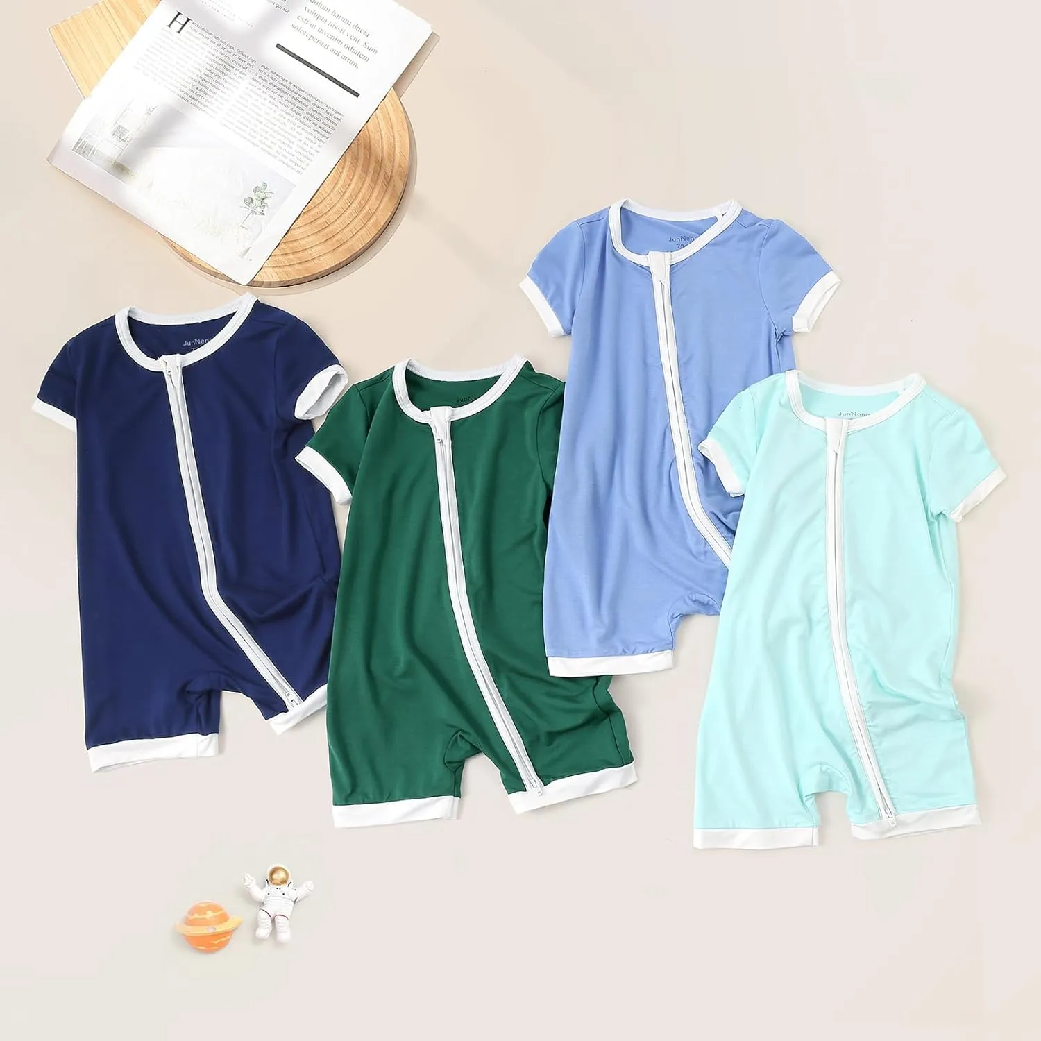 JunNeng Rayon from Bamboo Baby Romper Sleeper Short Sleeve Summer Jumpsuit,Newborn Boy Zipper Snug Fit Sleep 'N Play