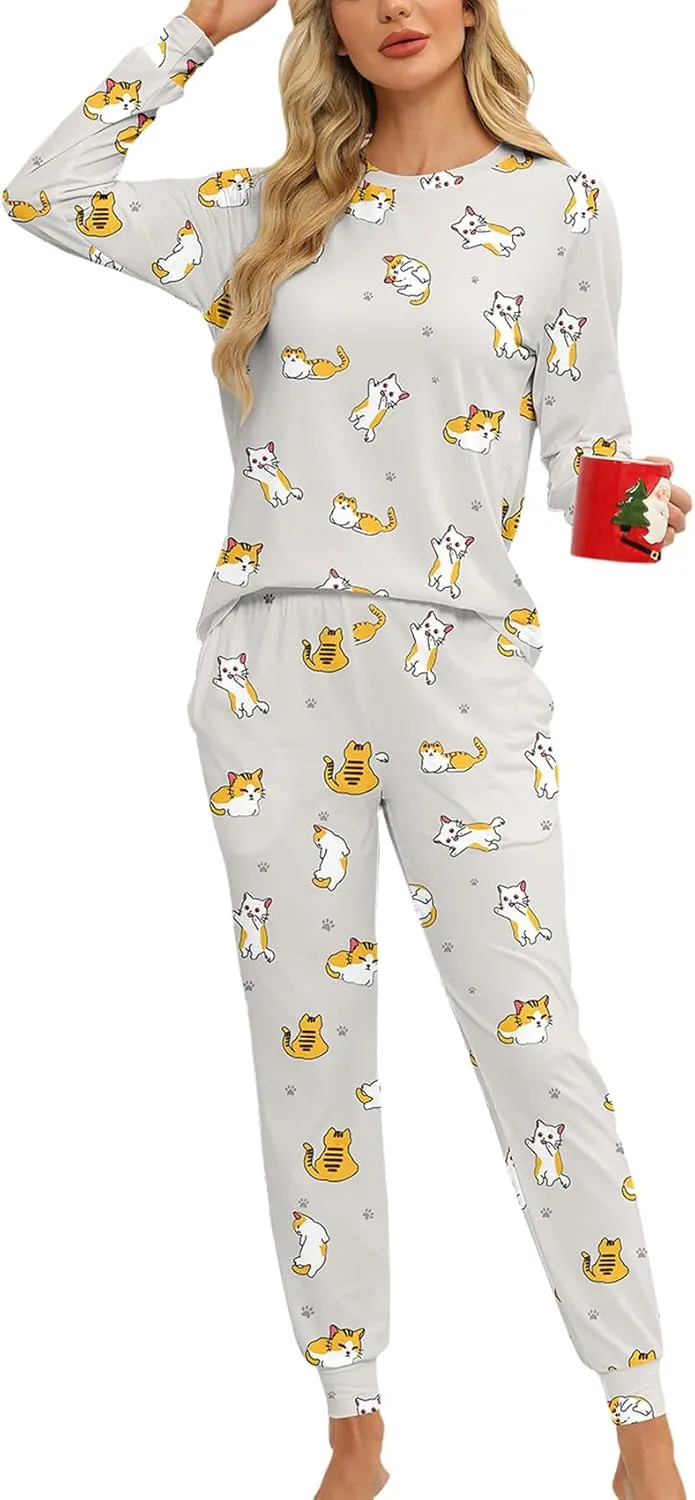 KFUBUO Women's Pajama Sets Long Sleeve Sleepwear and Jogger 2 Piece Lounge Set