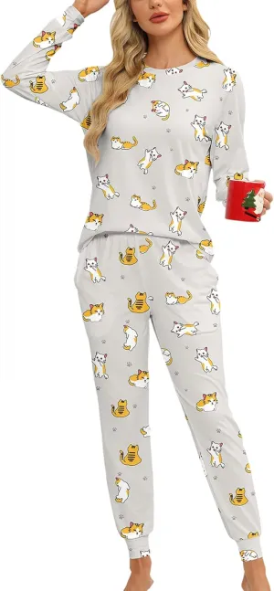 KFUBUO Women's Pajama Sets Long Sleeve Sleepwear and Jogger 2 Piece Lounge Set