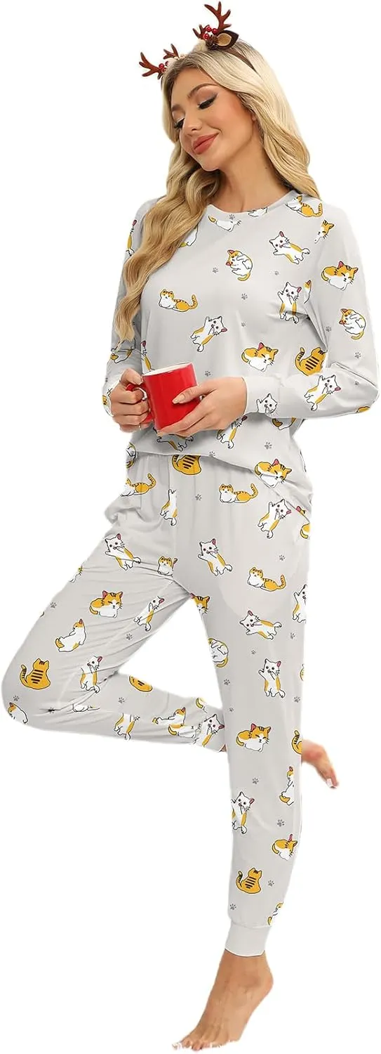 KFUBUO Women's Pajama Sets Long Sleeve Sleepwear and Jogger 2 Piece Lounge Set