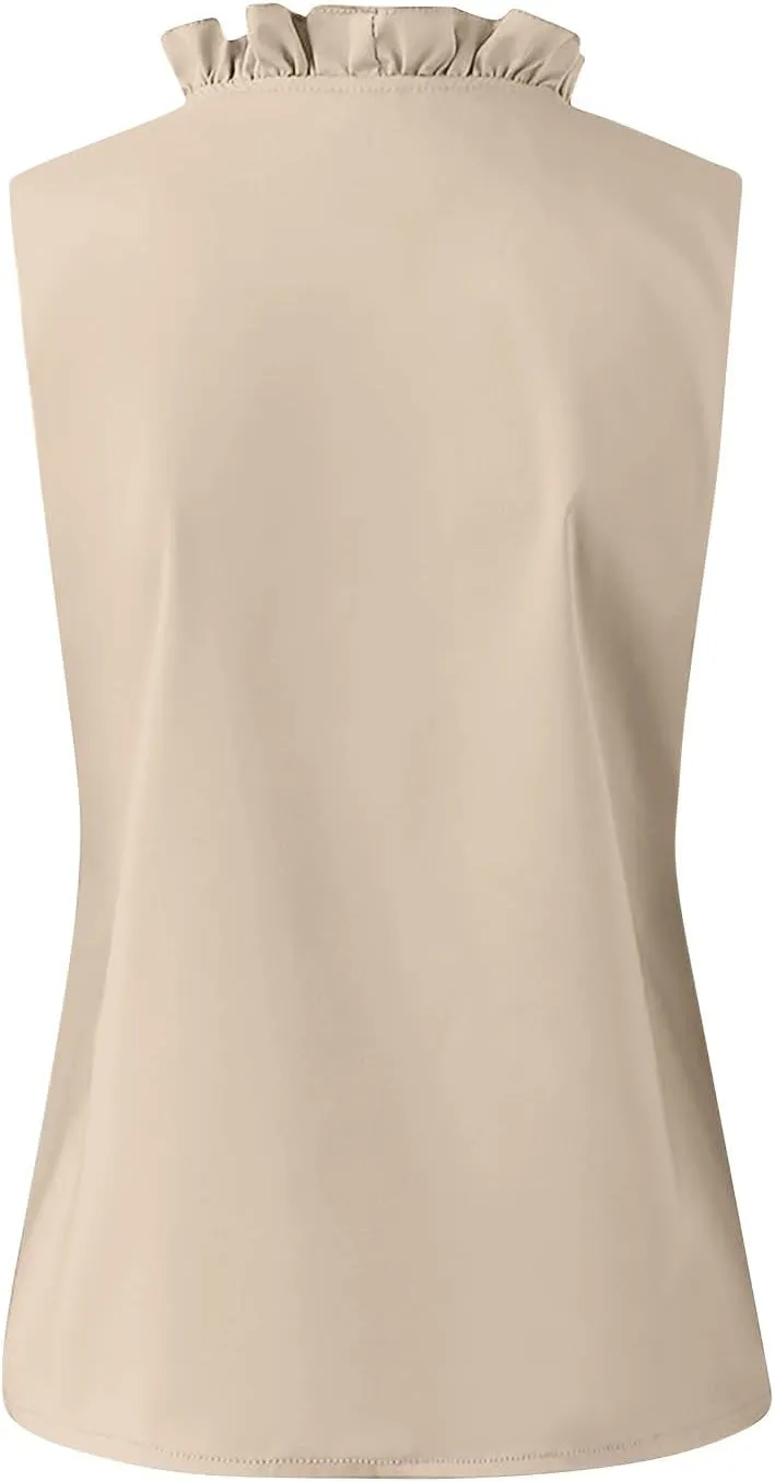 KIKX0DE Womens Sleeveless Ruffle Peplum Front Tank Tops Casual Summer V Neck Shirts